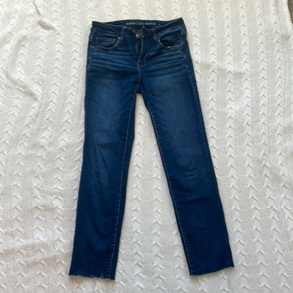 - American Eagle Women’s Next Level Stretch Straight Blue Jeans